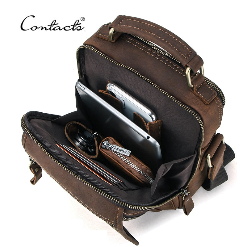 Leather Men Messenger Bag Vintage Man Hand Bags for 7.9" iPad High Quality Shoulder Bags Crossbody Bag