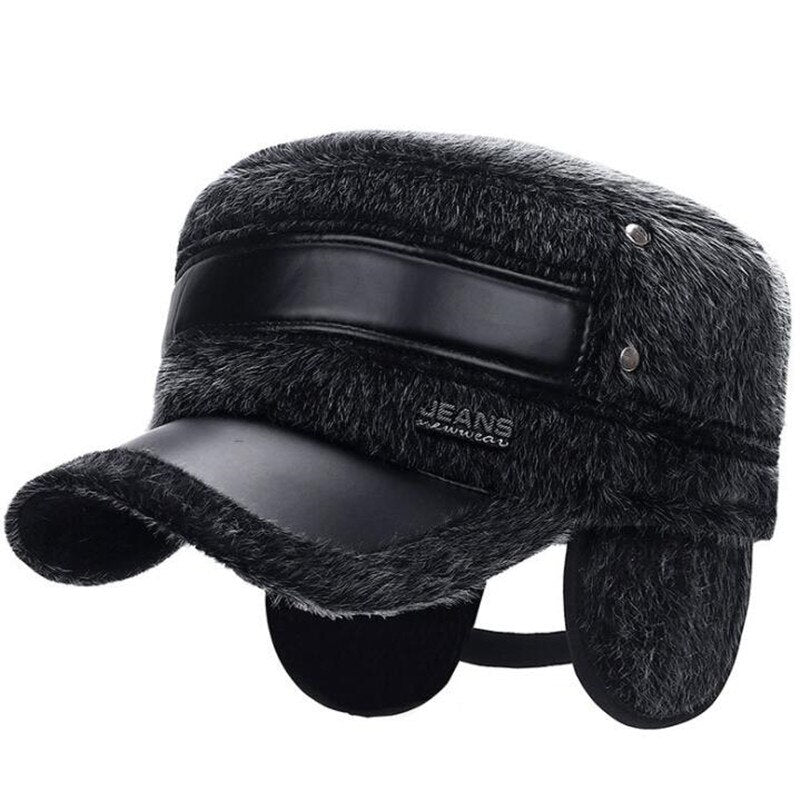 SHALUOTAOTAO Winter New Velvet Earmuffs Military Hats For Men Adjustable Size Thermal Fashion Imitation Hair Flat Cap Dad's Hat