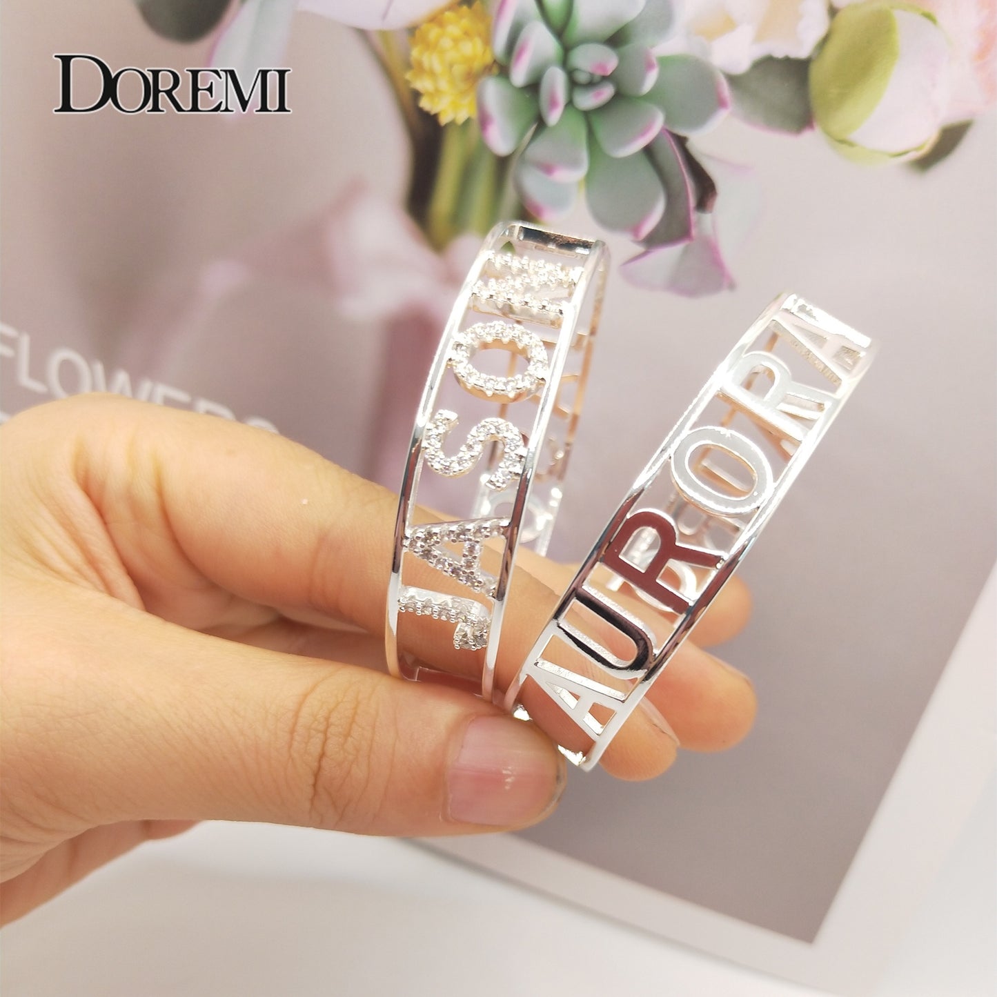 DOREMI Custom Zircon Name Bangles Closed Personality Custom Bracelet Jewelry Name Number Letters Custom Bracelet & Bangle Women