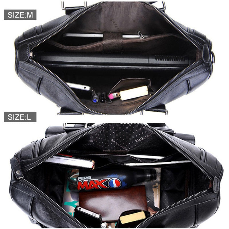 Men Leather Black Briefcase Business Handbag Messenger Bags Male Vintage Shoulder Bag Men's Large Laptop Travel Bags