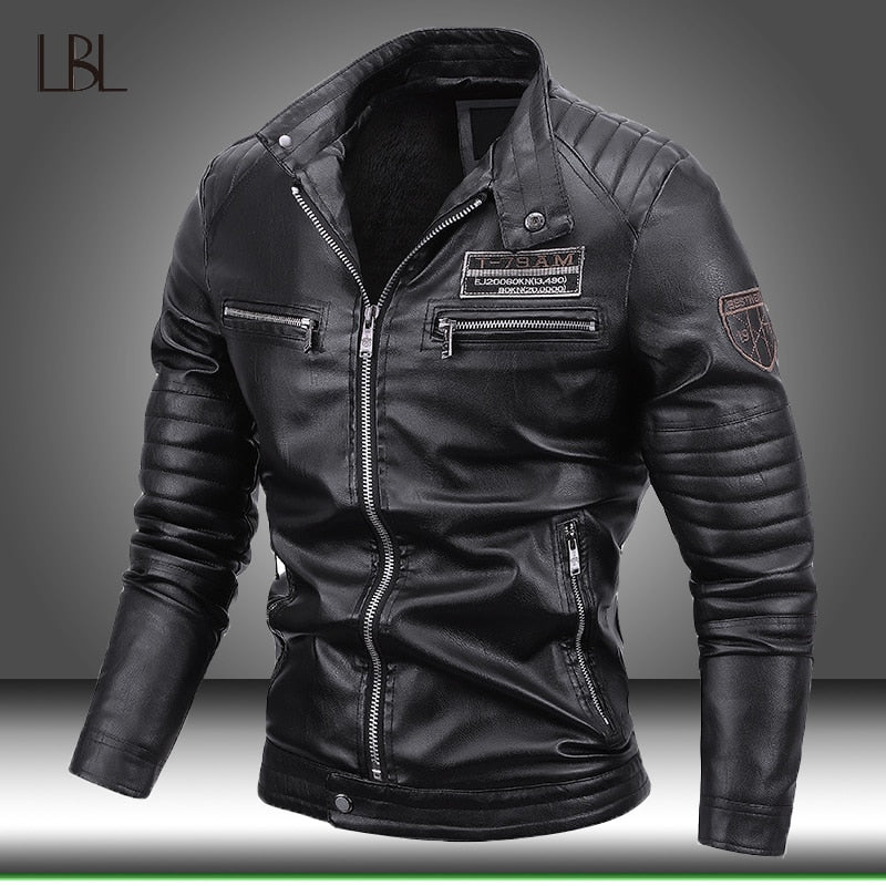 Men Faux Leather Jacket Motorcycle PU Leather Coats Mens Winter Autumn Fleece Warm Jackets Male Thick Windproof Outwear 2021 New