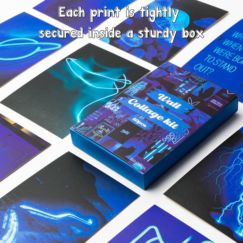 50Pcs Blue Neon Aesthetic Pictures Wall Collage Kits