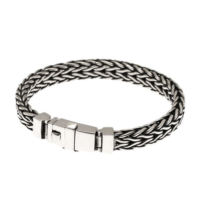 New Hand-woven Hemp Rope Bracelet Men Domineering Personality Retro Silver Chain Simple Personality Jewelry Accessories