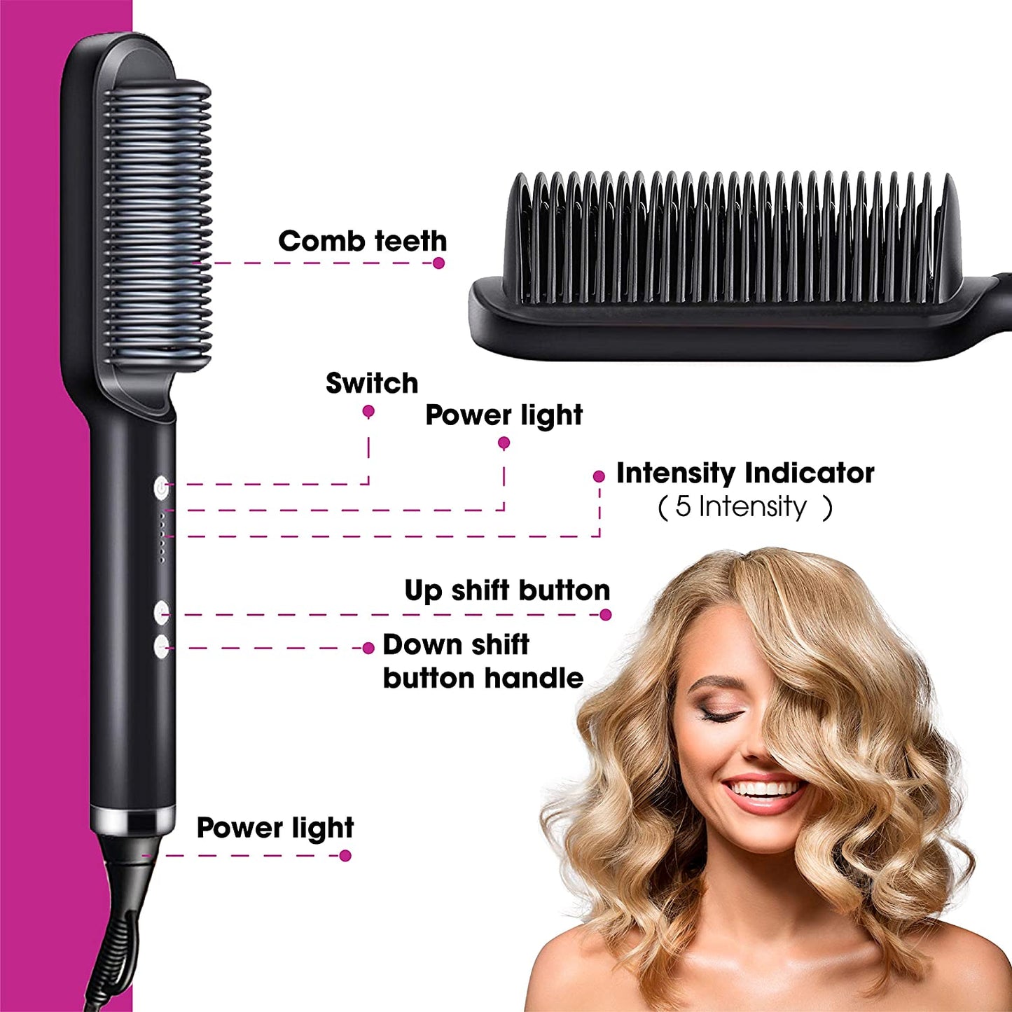 Hair Straightener Ceramic Curler Brush  Professional Heated Hair Comb Hair Iron Styling Tool for Women