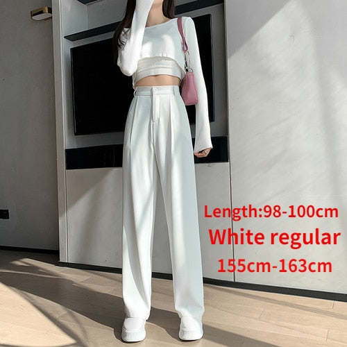 Casual High Waist Loose Wide Leg Pants for Women Spring Autumn New Female Floor-Length White Suits Pants Ladies Long Trousers