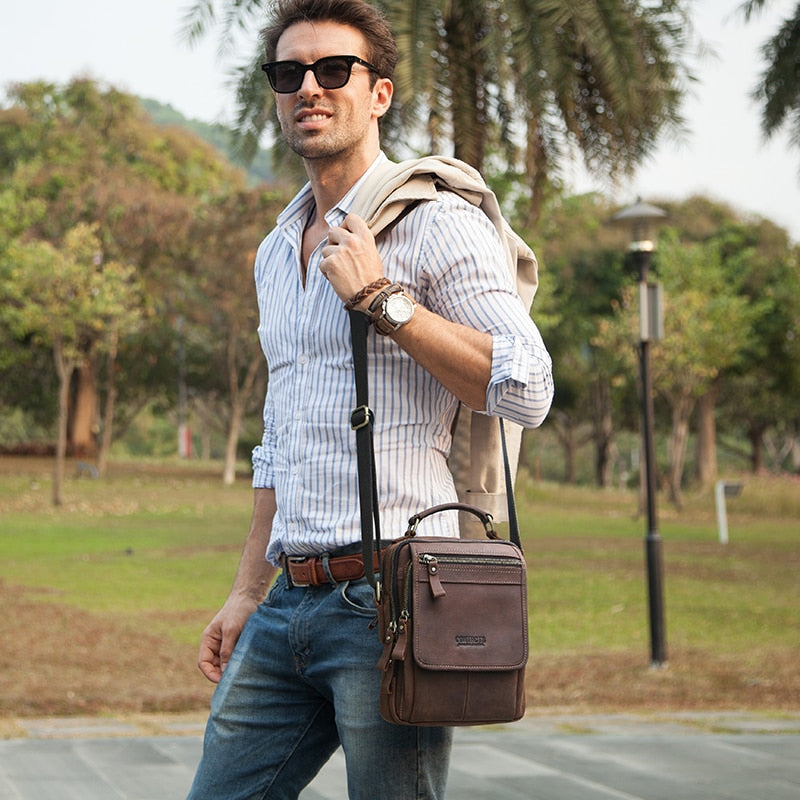 Leather Men Messenger Bag Vintage Man Hand Bags for 7.9" iPad High Quality Shoulder Bags Crossbody Bag