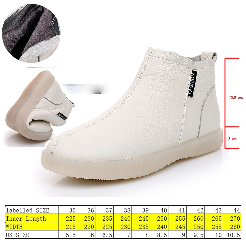 Fujin Genuine Leather Cow Women Ankle Boots Warm Fur Waterproof Slip on Super Comfortable Booties Autumn Winter Shoes Non Slip