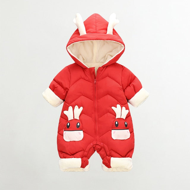 OLEKID 2021 Baby Winter Snowsuit Plus Velvet Thick Baby Boys Jumpsuit 0-2 Years Newborn Romper Baby Girls Overalls Toddler Coat