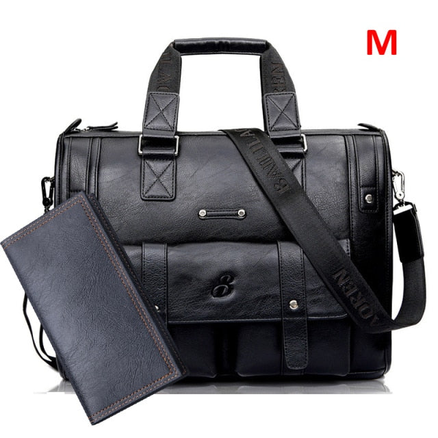 Men Leather Black Briefcase Business Handbag Messenger Bags Male Vintage Shoulder Bag Men's Large Laptop Travel Bags