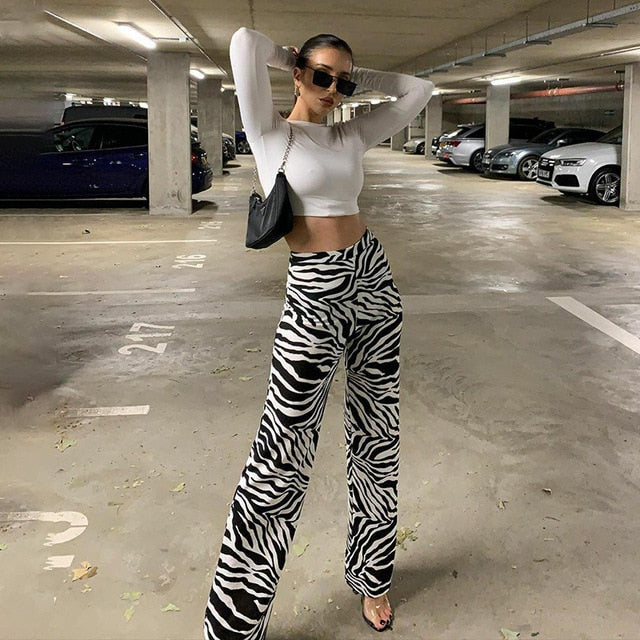 WannaThis Zebra Print Wide Leg Pants Trousers Sexy High Waist Autumn Women New 2020 Fashion Casual Female Trousers Streetwear