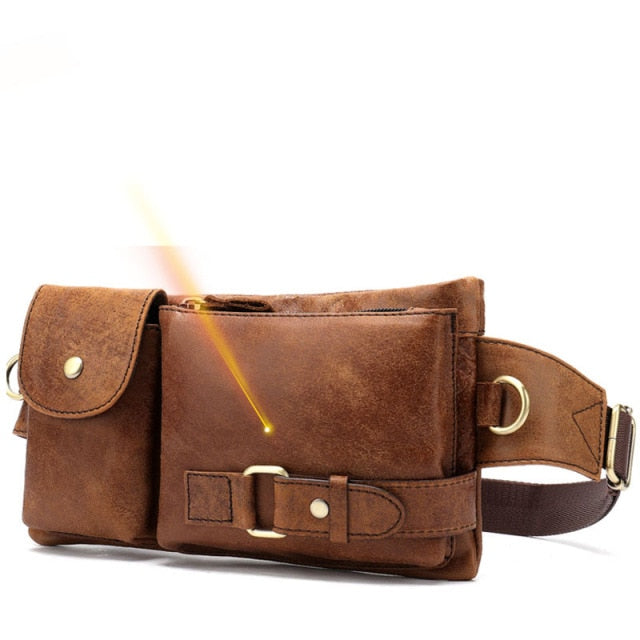 Genuine Leather Waist Packs Men Waist Bags Fanny Pack Belt Bag Phone Bags Travel Waist Pack