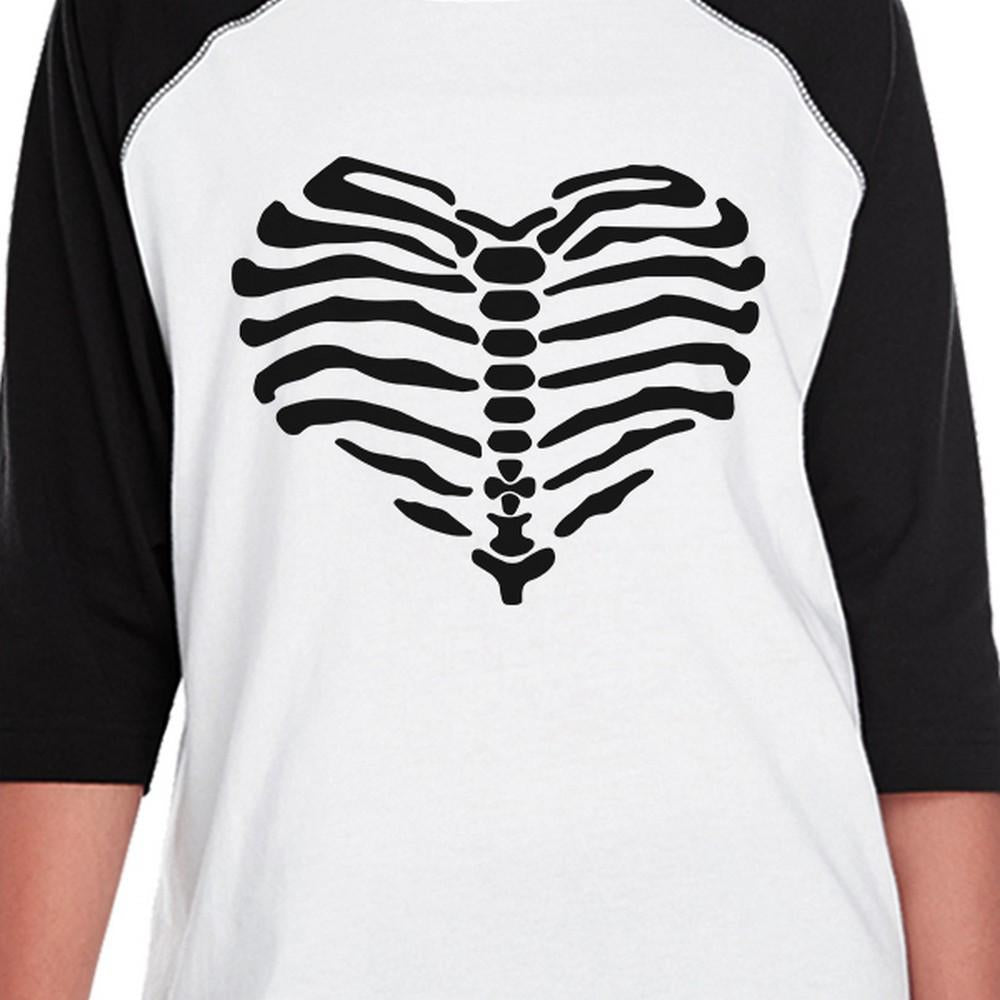 Skeleton Heart Kids Black And White BaseBall Shirt
