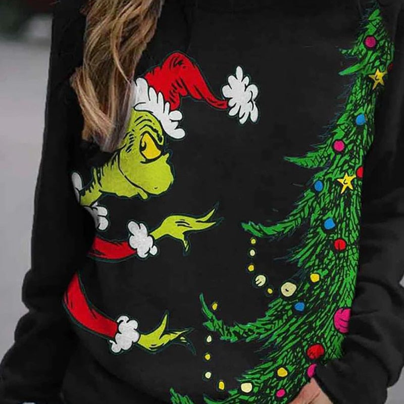 Fashion Y2K Women's T-shirt Long Sleeve Tops Christmas Cotton Woman Clothes High Streetwear Blouse Grinch Casual Female Clothing