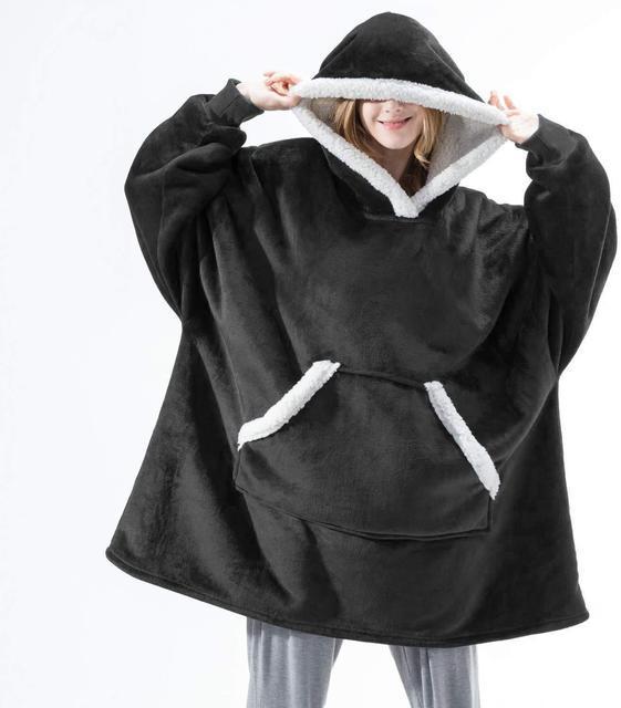 Oversized Hoodie Blanket With Sleeves Sweatshirt Plaid Winter Fleece For Women