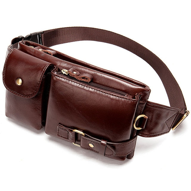 Genuine Leather Waist Packs Men Waist Bags Fanny Pack Belt Bag Phone Bags Travel Waist Pack