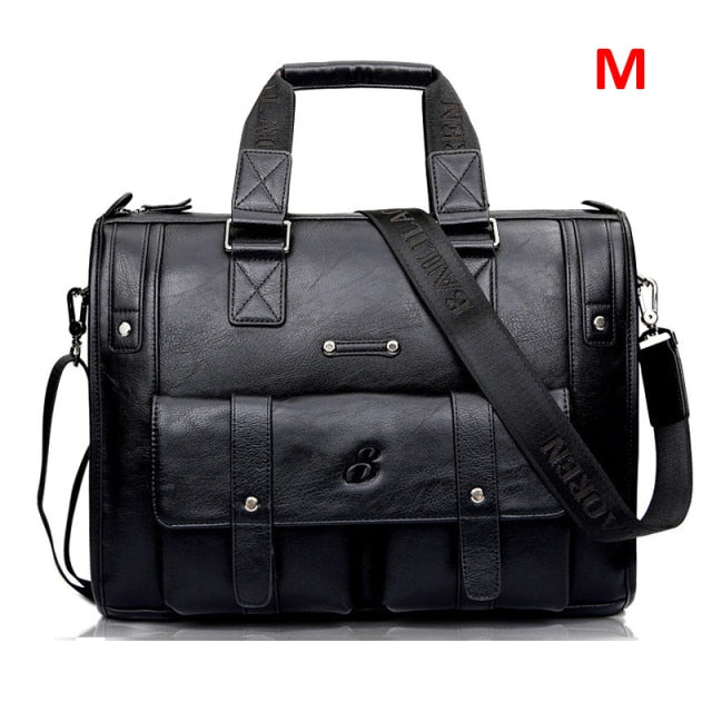 Men Leather Black Briefcase Business Handbag Messenger Bags Male Vintage Shoulder Bag Men's Large Laptop Travel Bags