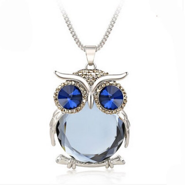 NEW Women Sweater Chain Necklace Owl Design Rhinestones Crystal Pendant Necklaces Jewelry Clothing Accessories Drop Shipping