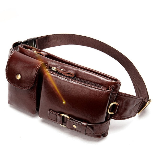 Genuine Leather Waist Packs Men Waist Bags Fanny Pack Belt Bag Phone Bags Travel Waist Pack