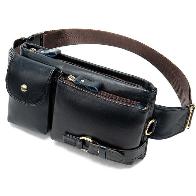 Genuine Leather Waist Packs Men Waist Bags Fanny Pack Belt Bag Phone Bags Travel Waist Pack