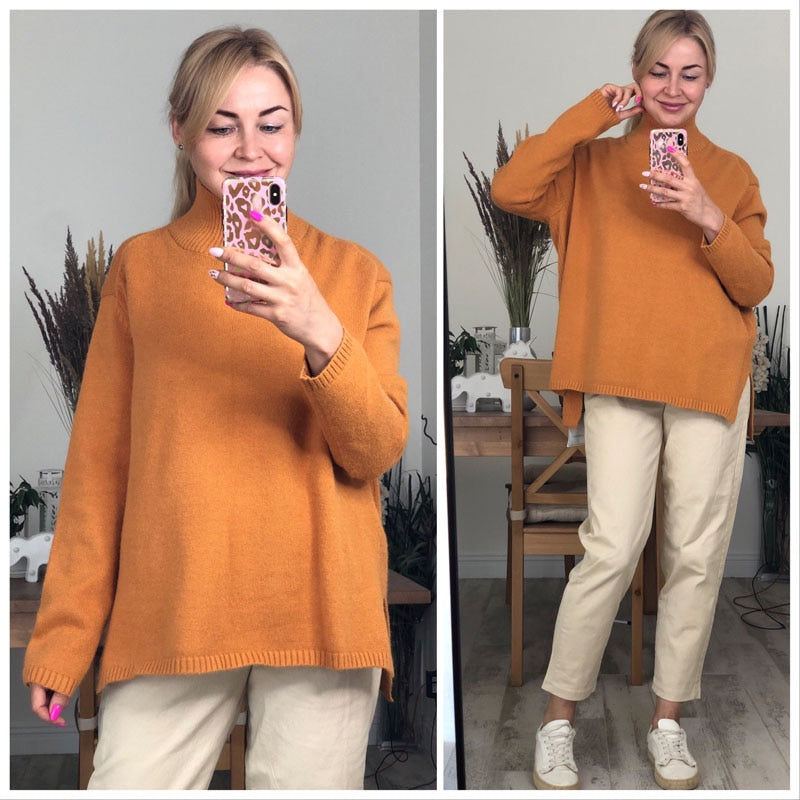 Autumn Winter basic oversize thick Sweater pullovers Women 2021 loose cashmere  turtleneck Sweater Pullover female Long Sleeve