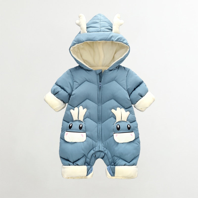 OLEKID 2021 Baby Winter Snowsuit Plus Velvet Thick Baby Boys Jumpsuit 0-2 Years Newborn Romper Baby Girls Overalls Toddler Coat
