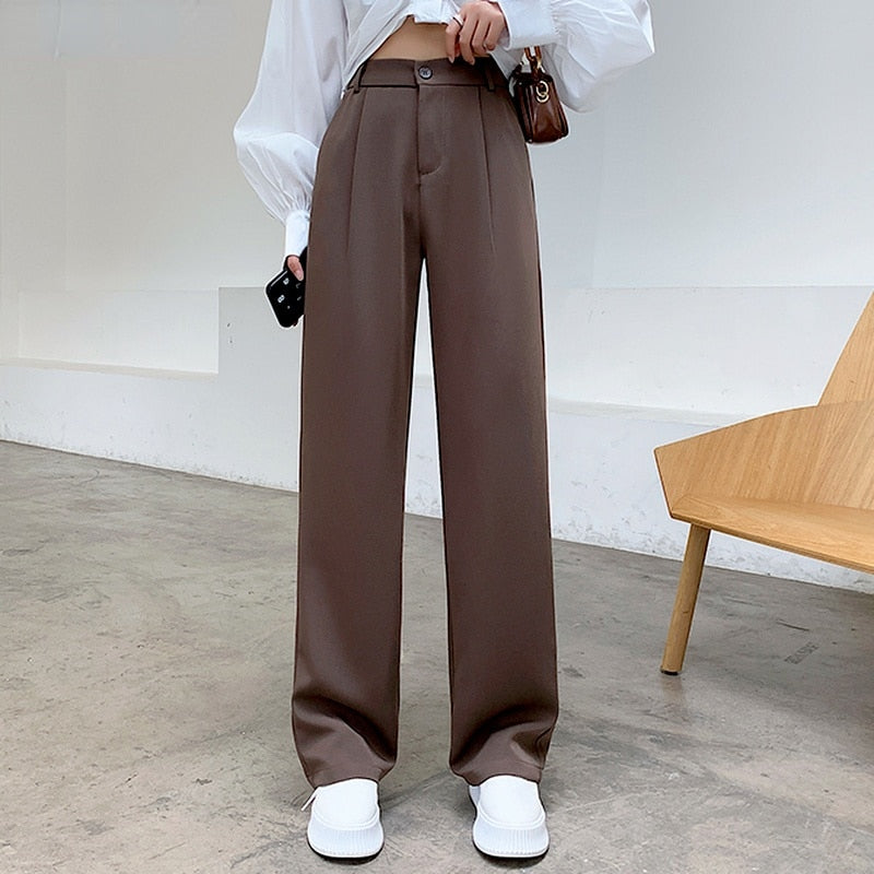 Casual High Waist Loose Wide Leg Pants for Women Spring Autumn New Female Floor-Length White Suits Pants Ladies Long Trousers