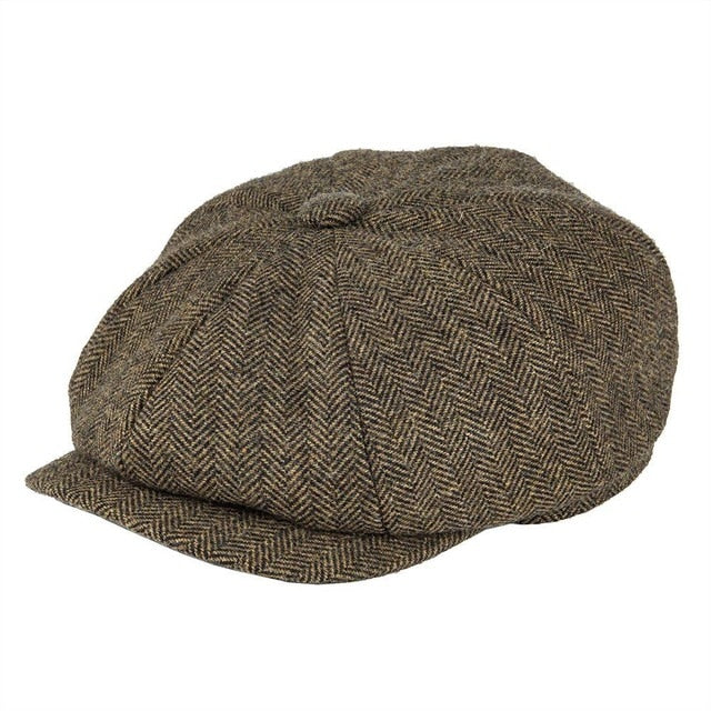 BOTVELA Wool Tweed Newsboy Cap Herringbone Men Women Gatsby Retro Hat Driver Flat Cap Black Brown Green Navy Blue Coffee 005