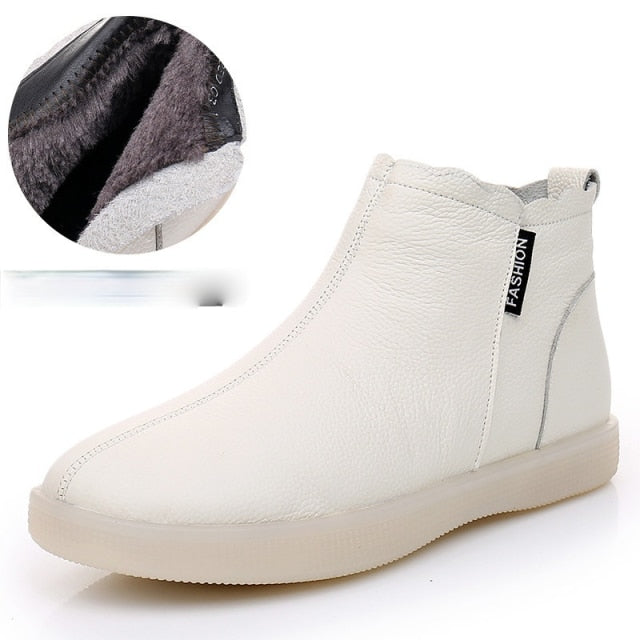 Fujin Genuine Leather Cow Women Ankle Boots Warm Fur Waterproof Slip on Super Comfortable Booties Autumn Winter Shoes Non Slip