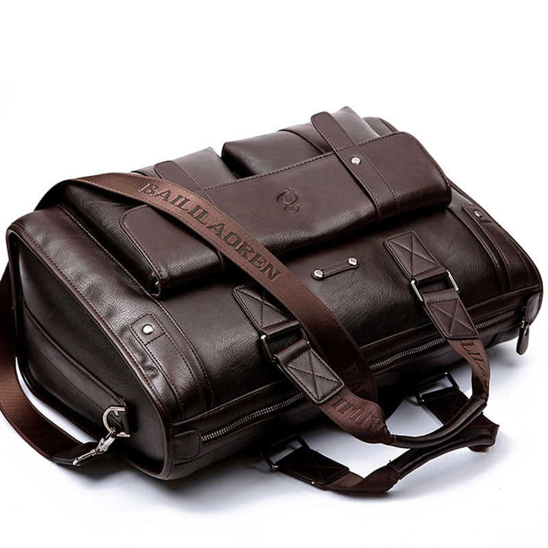 Men Leather Black Briefcase Business Handbag Messenger Bags Male Vintage Shoulder Bag Men's Large Laptop Travel Bags