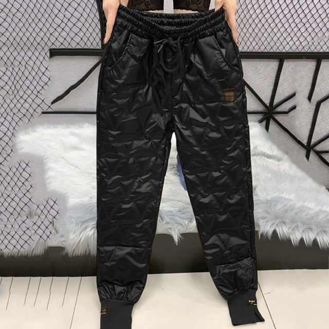 Autumn Cotton Trousers for Women's Snow Outerwear 2021 Winter New High Waist Thick Casual Feet Harem Pants Warm Casual Pants