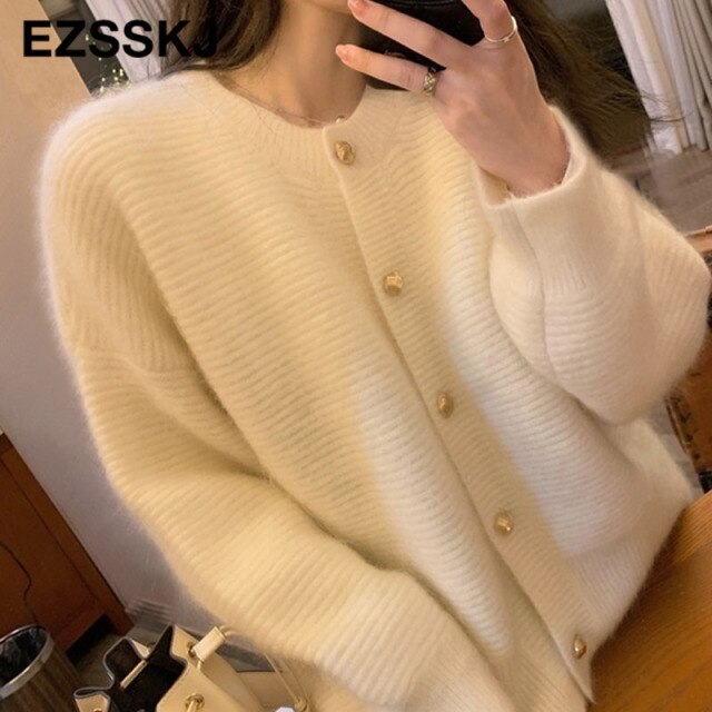 lantern Thick cashmere O-NECK Sweater Cardigans Women Autumn winter Casual long Sleeve Sweater For women Female Chic Jumpers