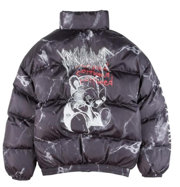 Hip Hop Jacket Parka Hurt Bear Print Men Winter Oversize Windbreaker Streetwear Harajuku Padded Jacket Coat Warm Outwear Hipster