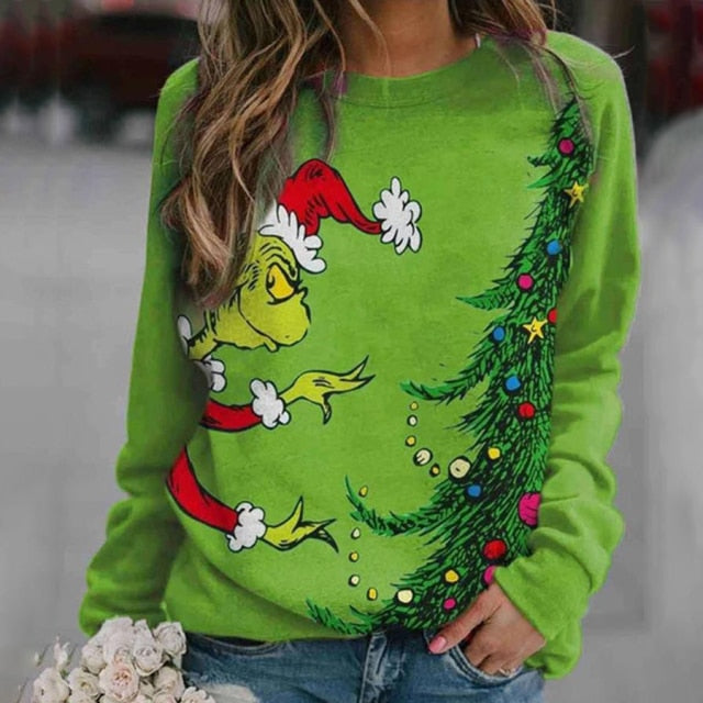 Fashion Y2K Women's T-shirt Long Sleeve Tops Christmas Cotton Woman Clothes High Streetwear Blouse Grinch Casual Female Clothing