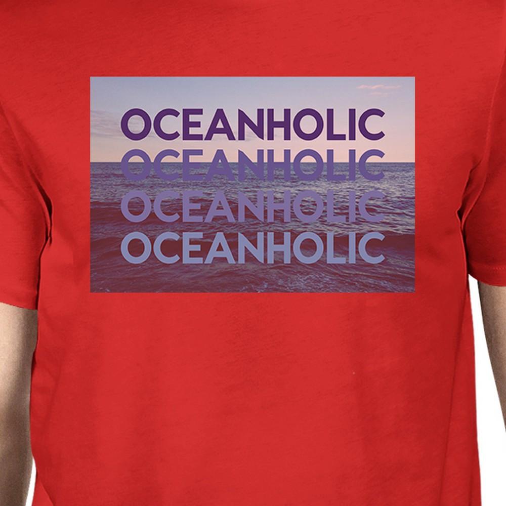Oceanholic Photography Mens Red Shirt Cotton Round Neck Summer Top