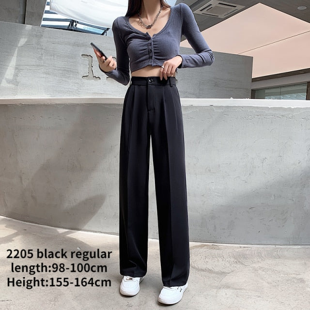 Casual High Waist Loose Wide Leg Pants for Women Spring Autumn New Female Floor-Length White Suits Pants Ladies Long Trousers