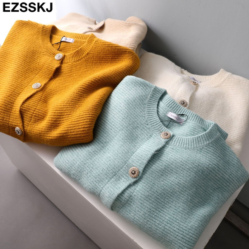 lantern Thick cashmere O-NECK Sweater Cardigans Women Autumn winter Casual long Sleeve Sweater For women Female Chic Jumpers