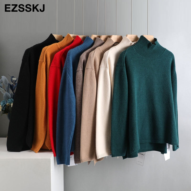 Autumn Winter basic oversize thick Sweater pullovers Women 2021 loose cashmere  turtleneck Sweater Pullover female Long Sleeve