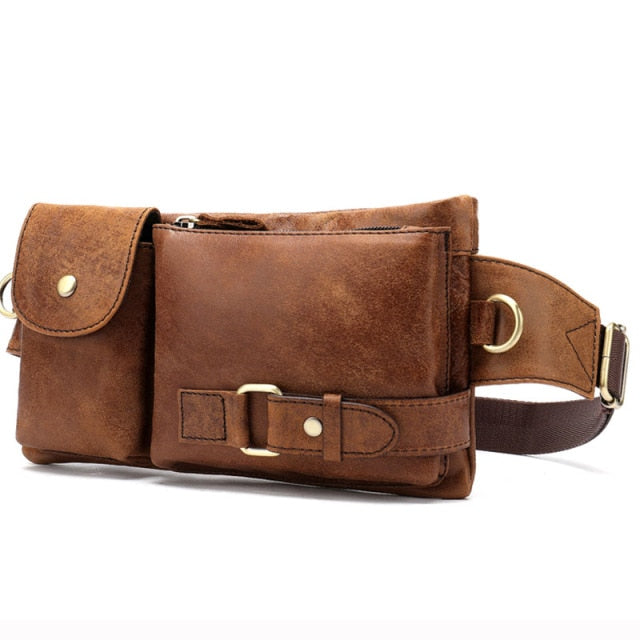 Genuine Leather Waist Packs Men Waist Bags Fanny Pack Belt Bag Phone Bags Travel Waist Pack