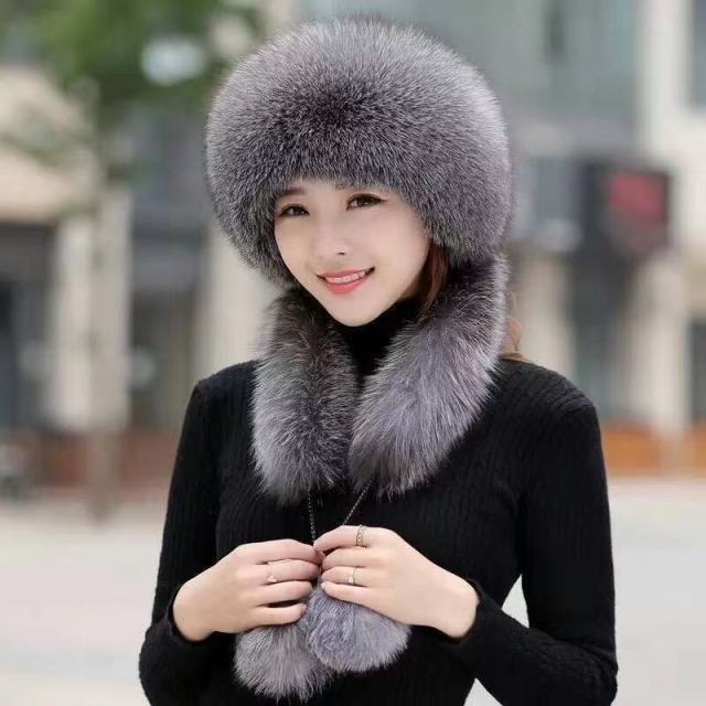 Women's Winter Hat 2021 Faux Fox Fur Bomber Hats Outdoor Windproof Leifeng Hats Warm Ear Protection Russian Snow Hat Ski Cap