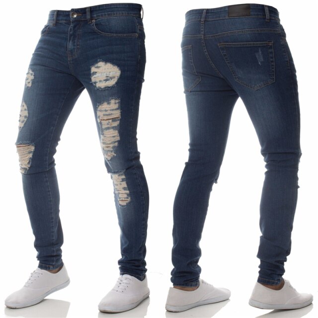men's jeans fashion Hip hop trousers slim fit Hole ripped denim jeans skinny jeans men streetwear Men's pants