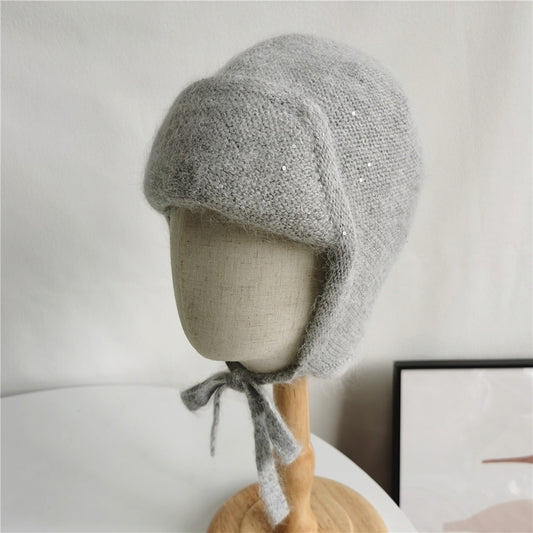 Women Hat Winter Angora Knit Earflap Warm Autumn Outdoor Skiing Accessory For Teenagers