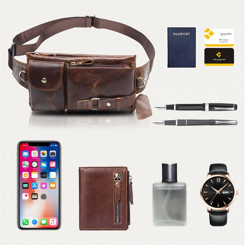 Genuine Leather Waist Packs Men Waist Bags Fanny Pack Belt Bag Phone Bags Travel Waist Pack